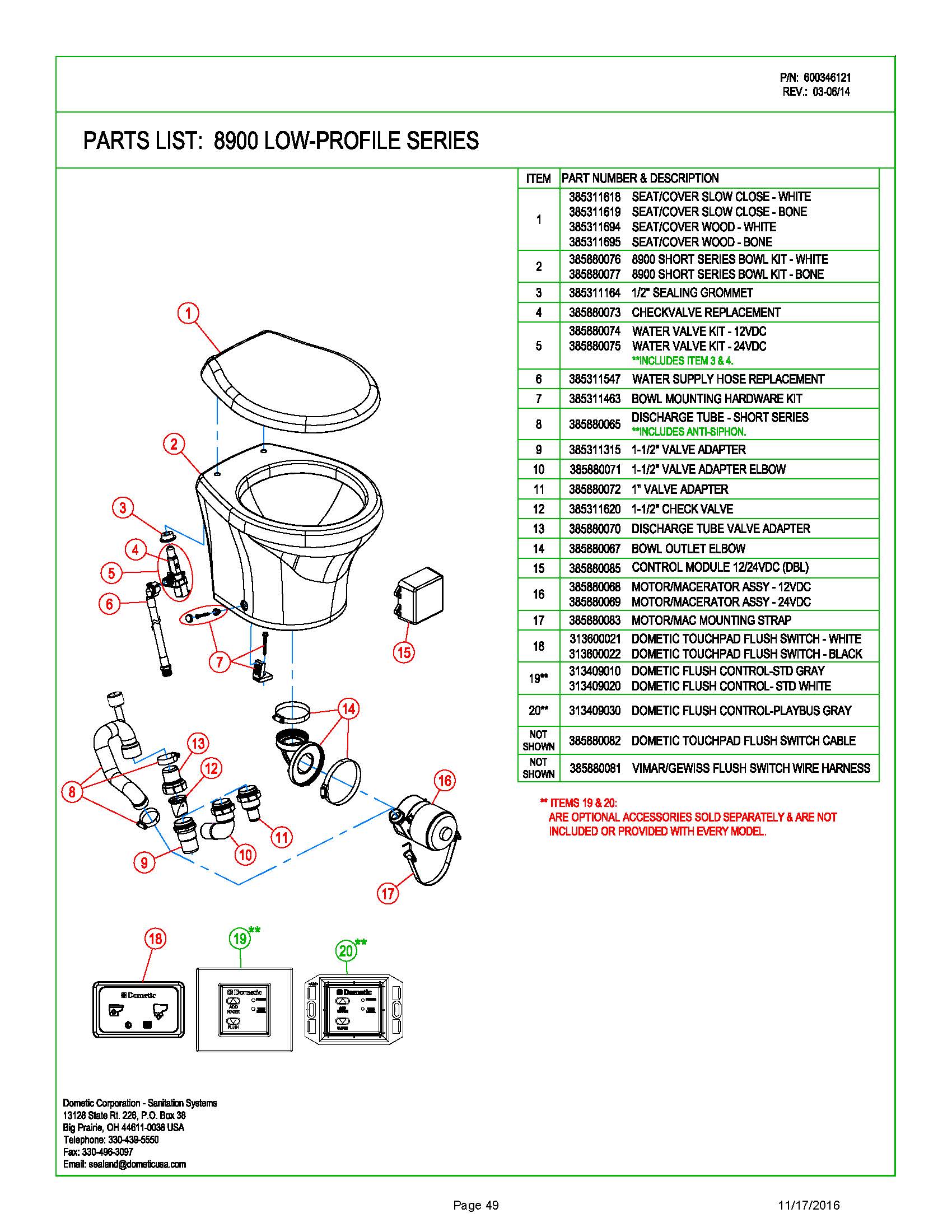 Sealand Dometic 8939 Masterflush Toilet Spare Parts